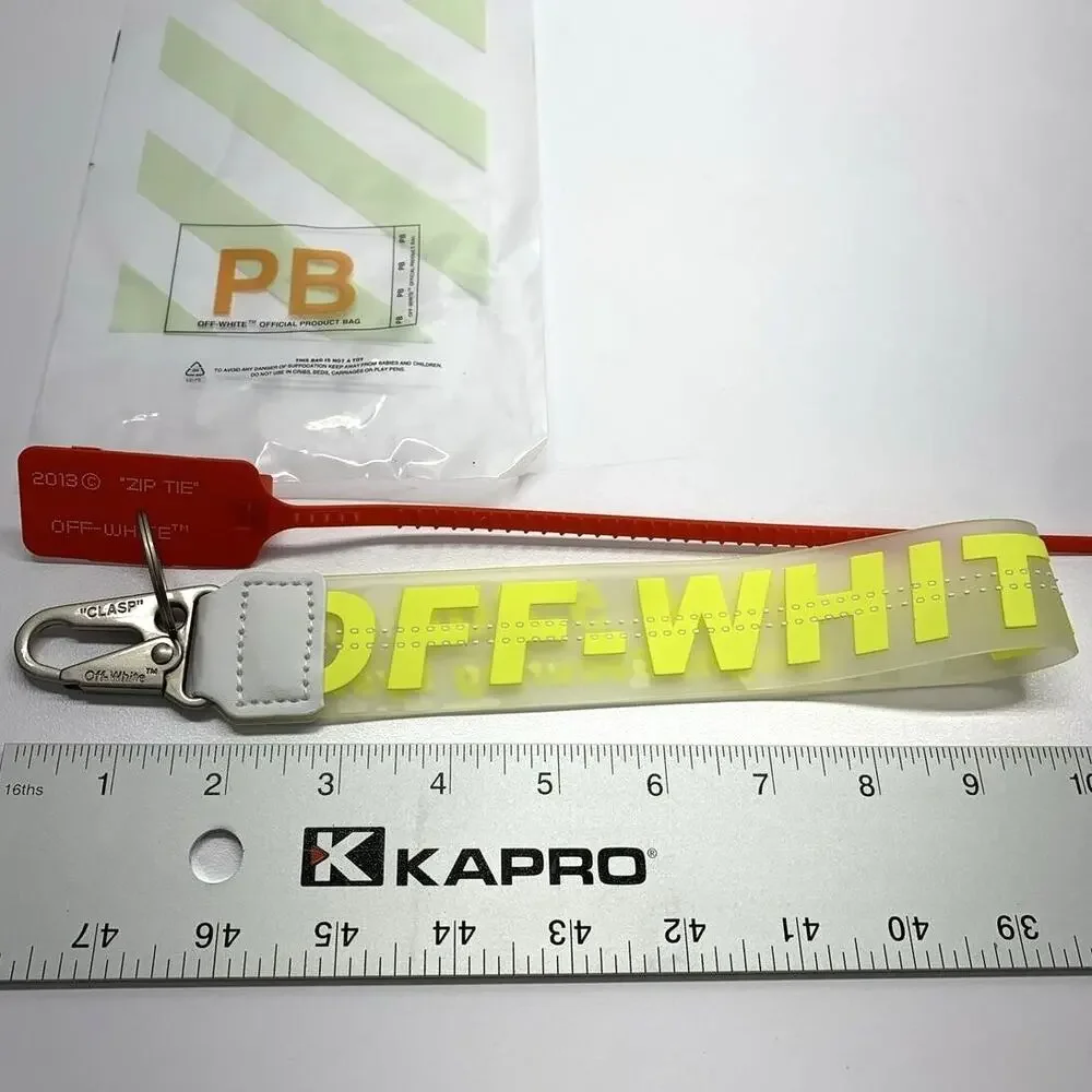 OFF-WHITE Lanyard Keychain With Clasp Bright Yellow On Clear Ships Same Day